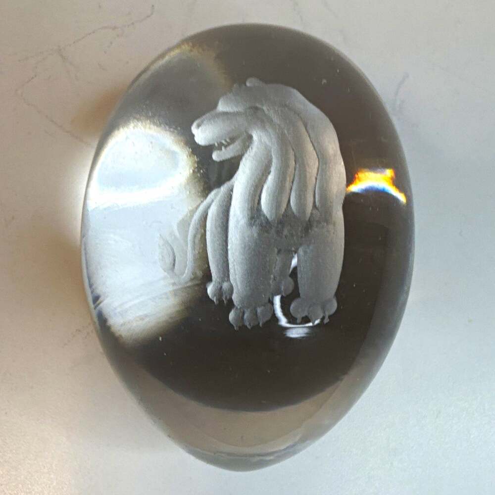 Clear Glass Paperweight with White Animal Figure Lion Decorative Design